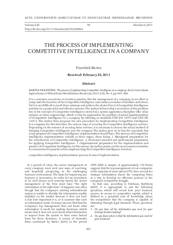 (PDF) The process of implementing Competitive Intelligence in a company