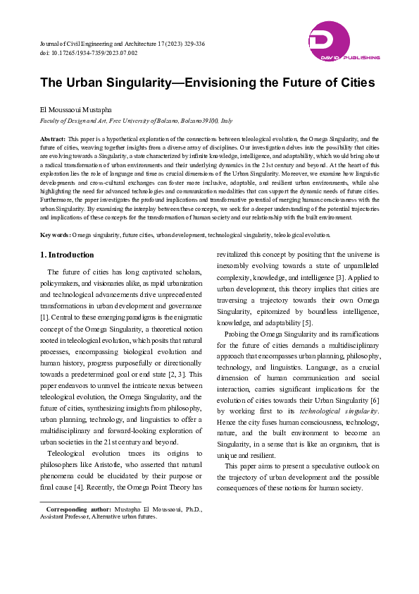 (PDF) The Urban Singularity-Envisioning the Future of Cities