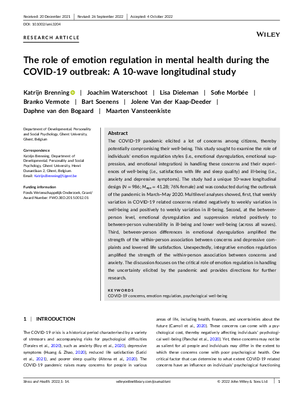 (PDF) The role of emotion regulation in mental health during the COVID ...