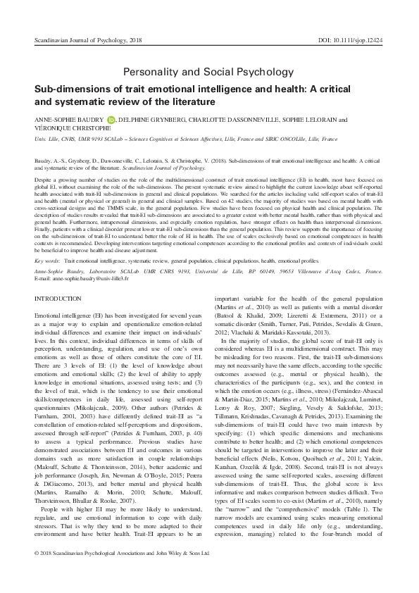 (PDF) Sub-dimensions of trait emotional intelligence and health: A ...