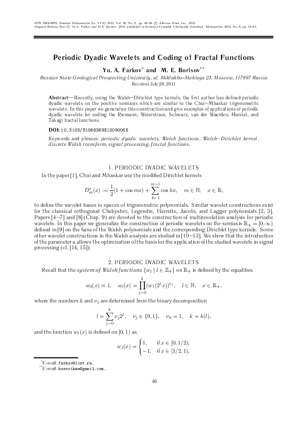 (PDF) Periodic dyadic wavelets and coding of fractal functions