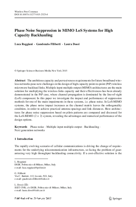 (PDF) Phase Noise Suppression in MIMO LoS Systems for High Capacity ...