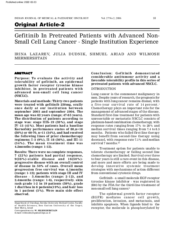 (PDF) Gefitinib In Pretreated Patients with Advanced Non- Small Cell ...