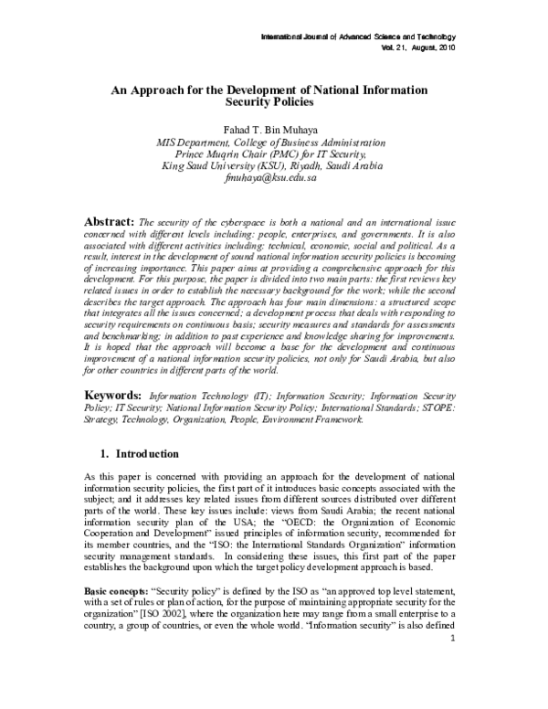 (PDF) An Approach for the Development of National Information Security ...