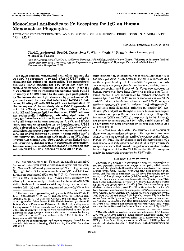 (PDF) Monoclonal antibodies to Fc receptors for IgG on human ...