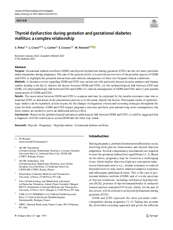 (PDF) Thyroid dysfunction during gestation and gestational diabetes ...