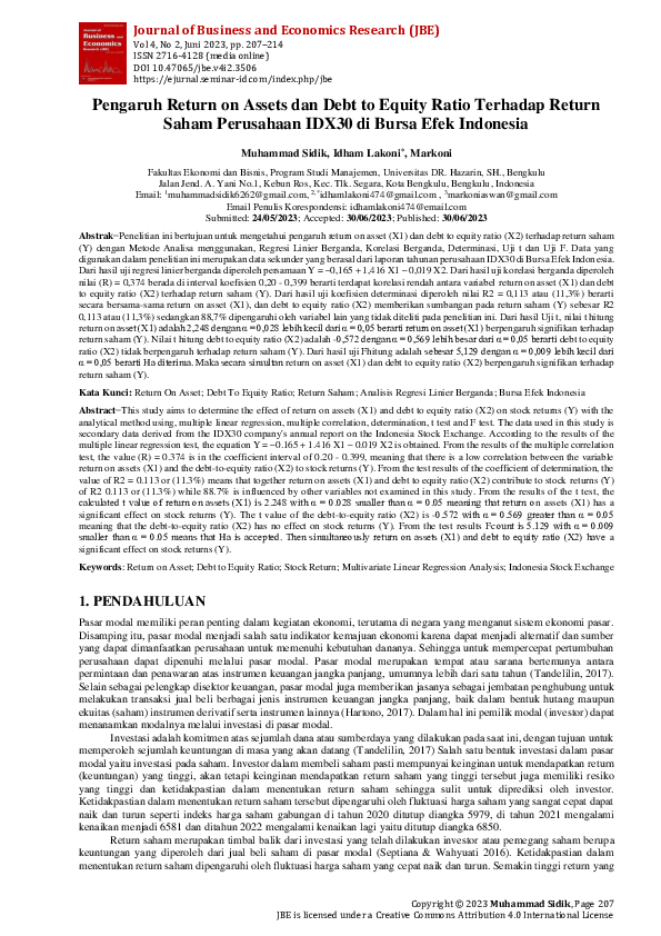 (PDF) Pengaruh Pengaruh Return on Assets dan Debt to Equity Ratio ...
