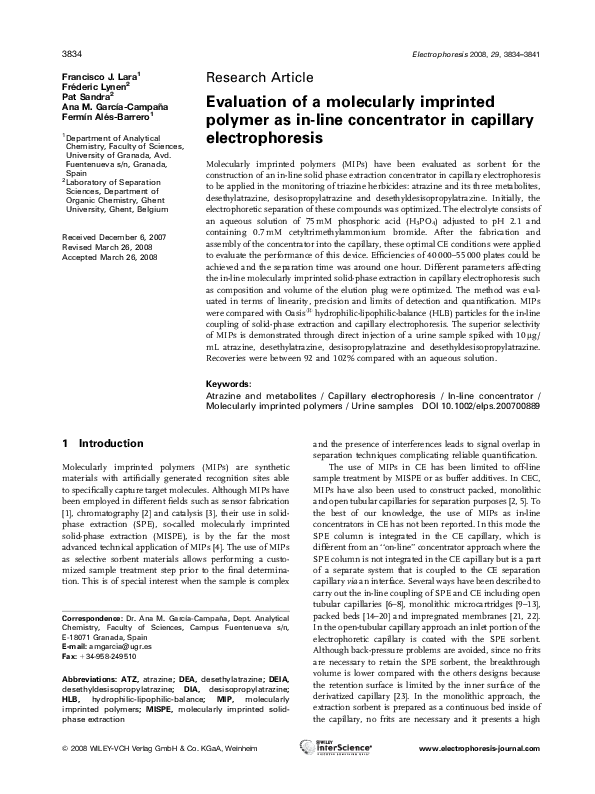 (PDF) Evaluation of a molecularly imprinted polymer as in‐line ...