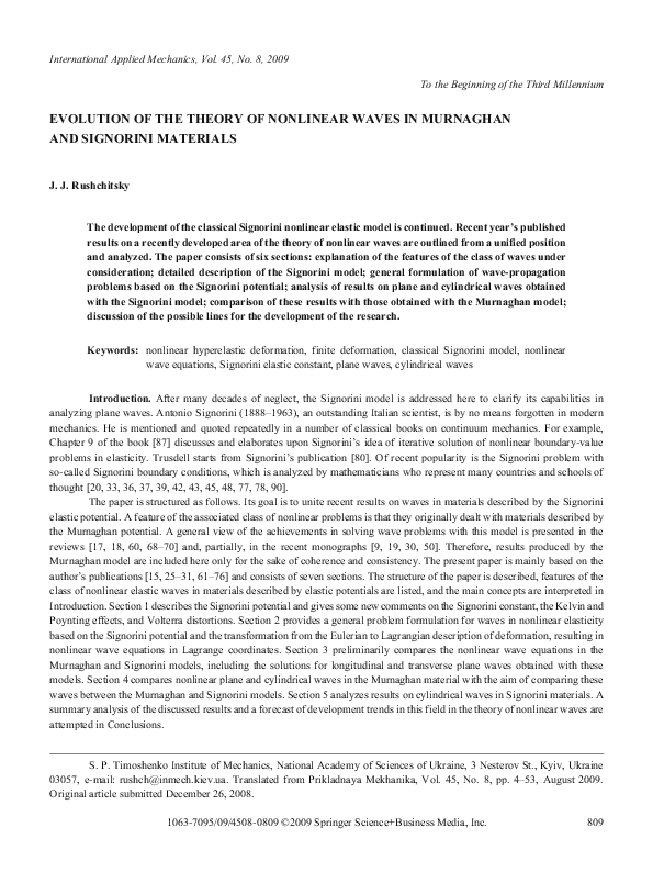 (PDF) Evolution of the theory of nonlinear waves in Murnaghan and ...