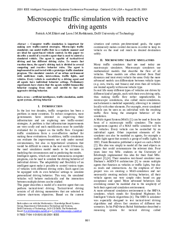 (PDF) Microscopic traffic simulation with reactive driving agents