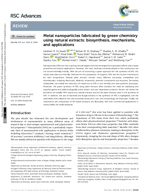 (PDF) Green biosynthesis of nanoparticles: mechanisms and applications