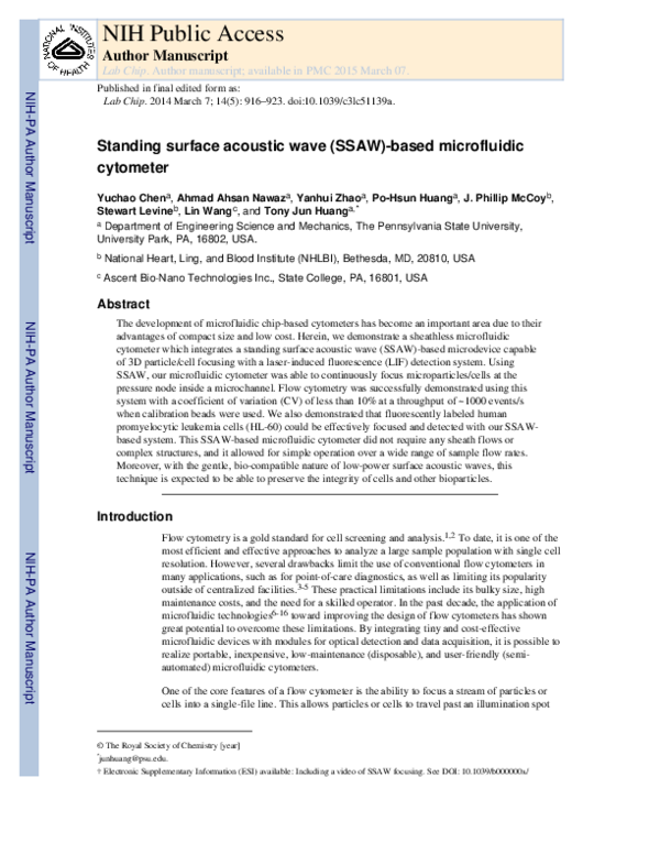 (PDF) Standing surface acoustic wave (SSAW)-based microfluidic cytometer