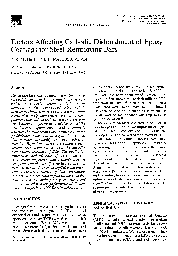 (PDF) Factors Affecting Cathodic Disbondment of Epoxy Coatings for
