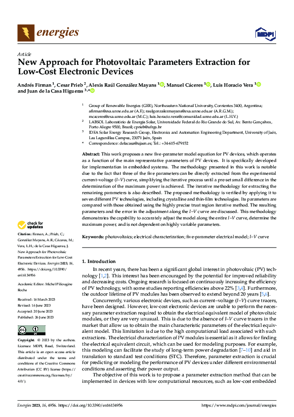 (PDF) New Approach for Photovoltaic Parameters Extraction for Low-Cost ...