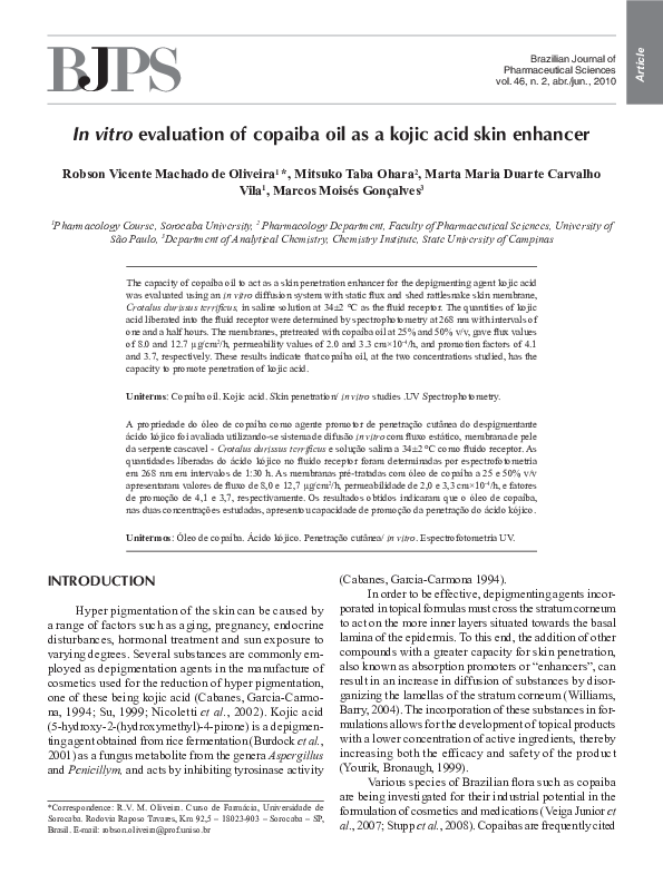 (PDF) In vitro evaluation of copaiba oil as a kojic acid skin enhancer