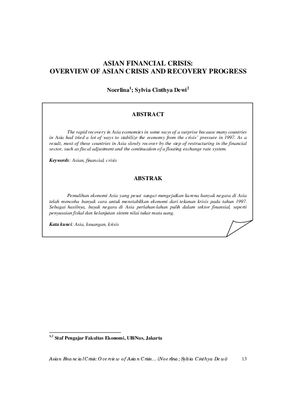 (PDF) Asian Financial Crisis: Overview of Asian Crisis and Recovery ...