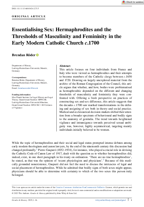 (PDF) Essentialising Sex: Hermaphrodites and the Thresholds of ...