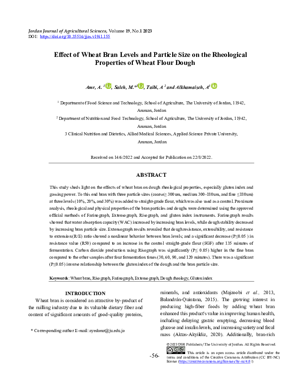 (PDF) Effect of Wheat Bran Levels and Particle Size on the Rheological ...