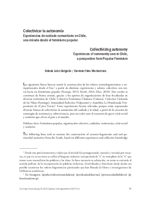 (PDF) Collectivizing autonomy: Experiences of community care in Chile ...