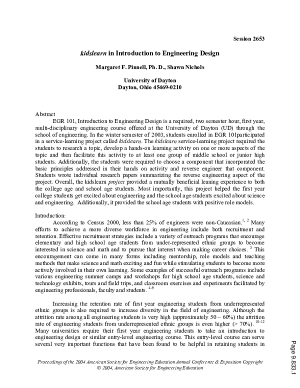 (PDF) Kidslearn In Introduction To Engineering Design