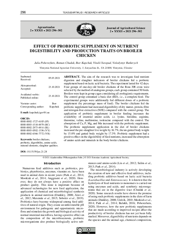 (PDF) Effect of probiotic supplement on nutrient digestibility and ...