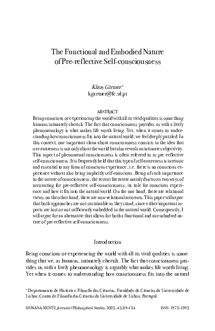 (PDF) The Functional and Embodied Nature of Pre-reflective Self ...