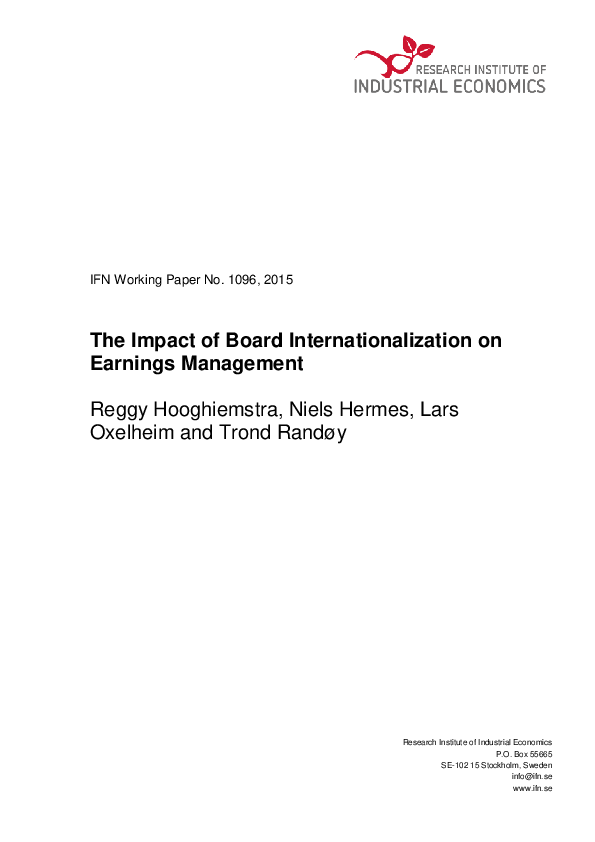 (PDF) The Impact of Board Internationalization on Earnings Management