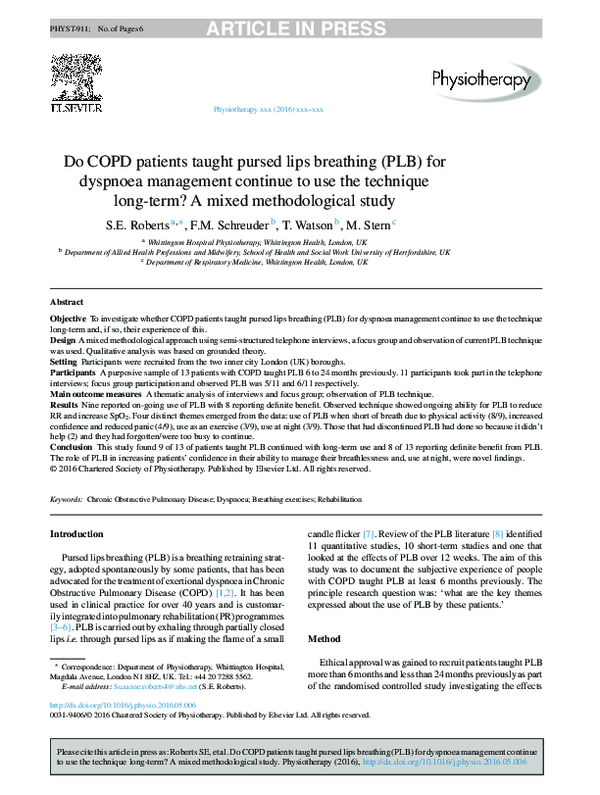 (PDF) Do COPD patients taught pursed lips breathing (PLB) for dyspnoea ...