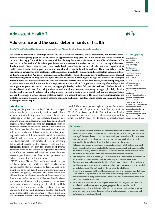 (PDF) Adolescence and the social determinants of health