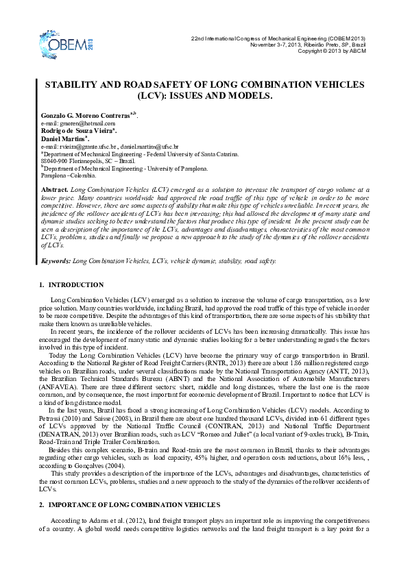 (PDF) Stability and Road Safety of Long Combination Vehicles (LCV ...