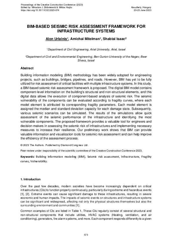 Pdf Bim Based Seismic Risk Assessment Framework For Infrastructure