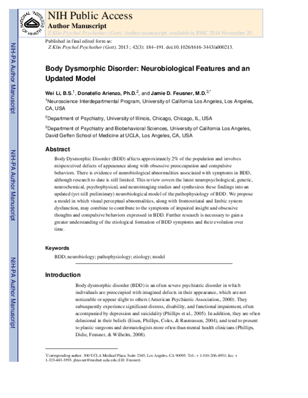 (PDF) Body Dysmorphic Disorder: Neurobiological Features and an Updated ...