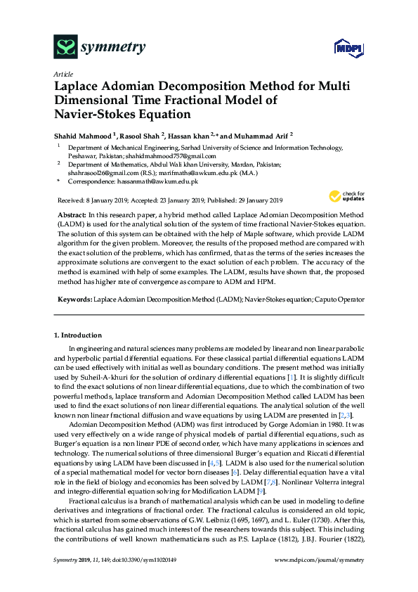 (PDF) Laplace Adomian Decomposition Method for Multi Dimensional Time ...