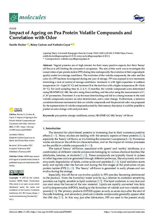 (PDF) Impact of Ageing on Pea Protein Volatile Compounds and ...