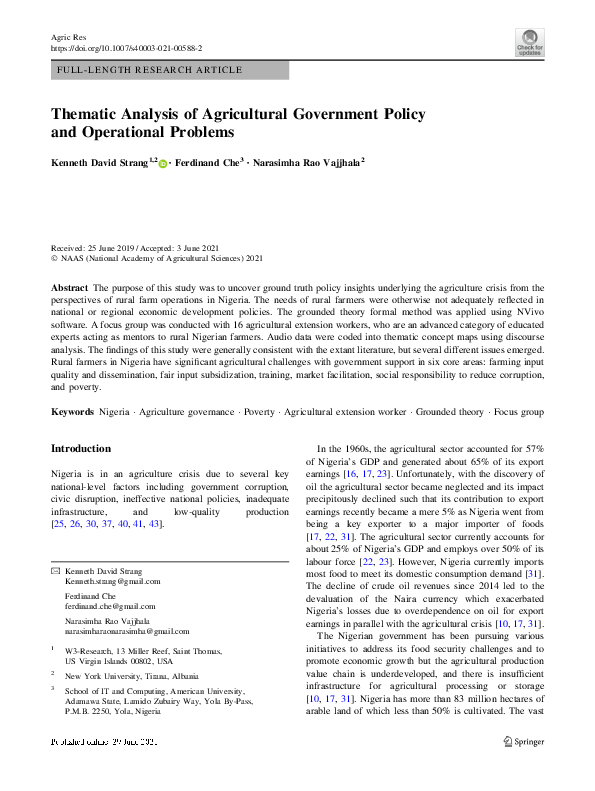 (PDF) Thematic Analysis of Agricultural Government Policy and ...