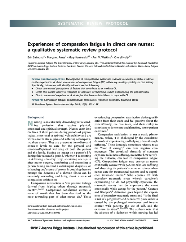 (PDF) Experiences of compassion fatigue in direct care nurses: a ...