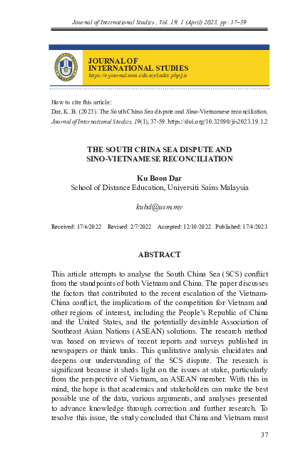 (PDF) THE SOUTH CHINA SEA DISPUTE AND SINO-VIETNAMESE RECONCILIATION