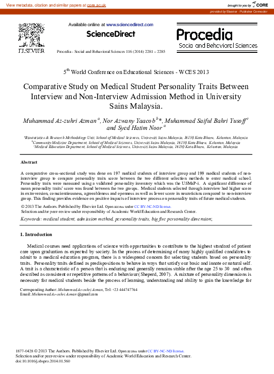 (PDF) Comparative Study on Medical Student Personality Traits between ...