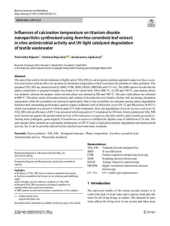 (PDF) Influences of calcination temperature on titanium dioxide ...