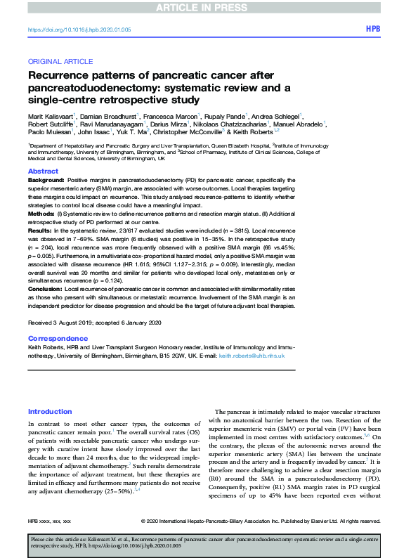(PDF) Recurrence patterns of pancreatic cancer after ...