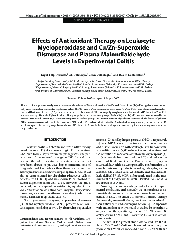 (PDF) Effects of Antioxidant Therapy on Leukocyte Myeloperoxidase and ...