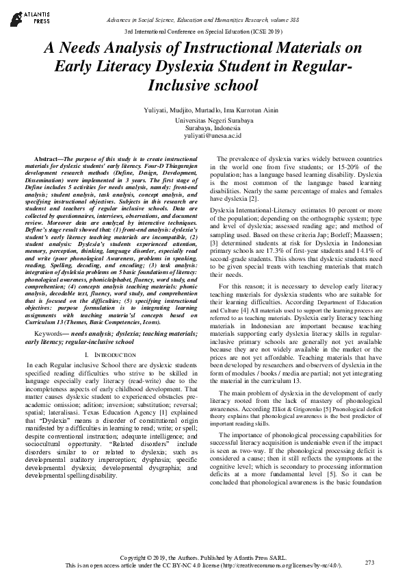(PDF) A Needs Analysis of Instructional Materials on Early Literacy ...