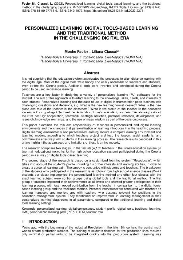 (PDF) Personalized Learning, Digital Tools-Based Learning and the ...