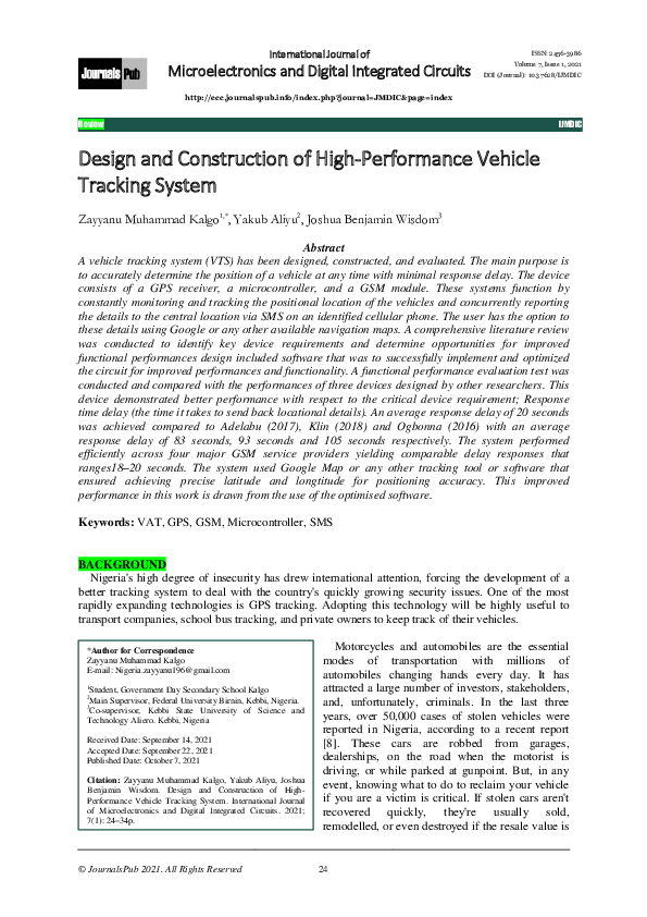 (PDF) Design and Construction of High-Performance Vehicle Tracking System
