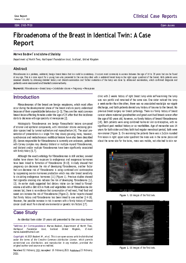 (PDF) Fibroadenoma of the Breast in Identical Twin: A Case Report