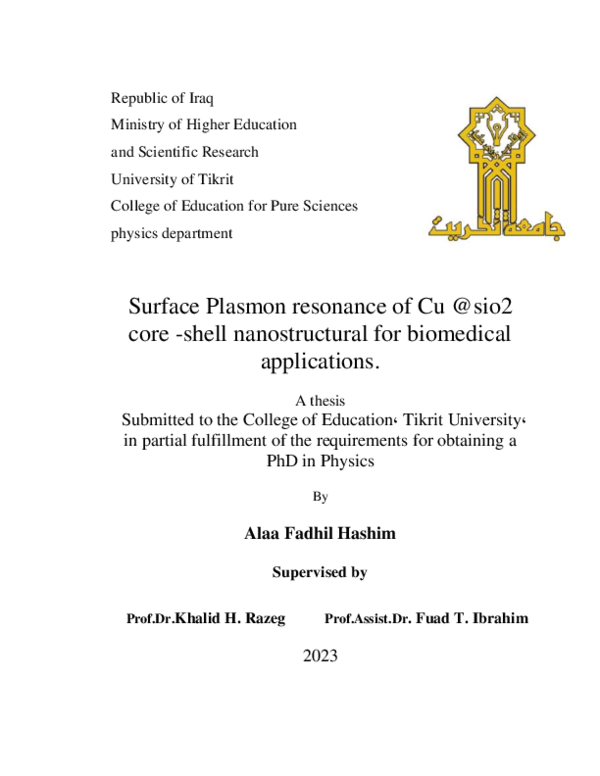 Surface Plasmon resonance of Cu @sio2 core -shell nanostructural for ...