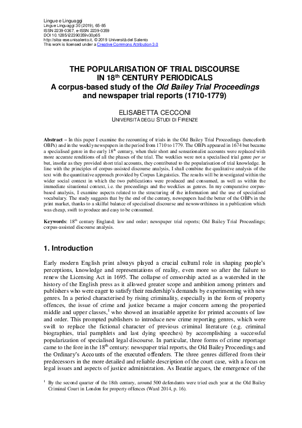 (PDF) The popularisation of trial discourse in 18th century periodicals ...