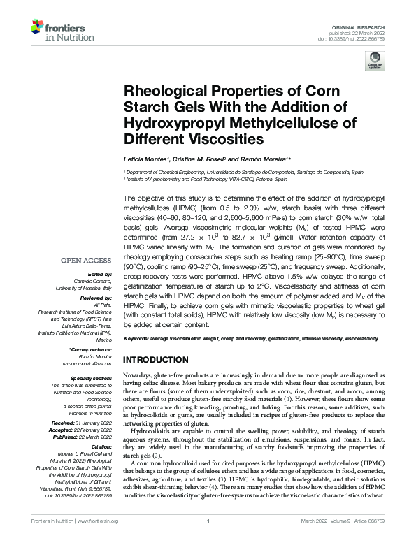 (PDF) Rheological Properties of Corn Starch Gels With the Addition of ...