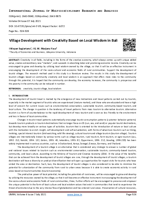 (PDF) Village Development with Creativity Based on Local Wisdom in Bali