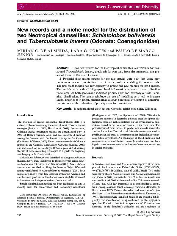 (PDF) New records and a niche model for the distribution of two ...